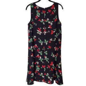 Halogen Sleeveless Dress Black Floral Leaf Print Zip Back Women Size S